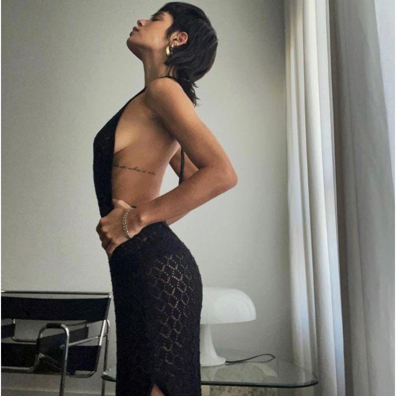 

Elegant Backless Holiday Sexy Cutout Party Halter Black L