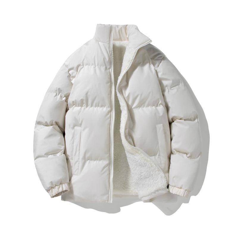 Men's Thickened Cotton Jacket with Stand Collar - Versatile Loose Fit, Solid Color, Plus Velvet.