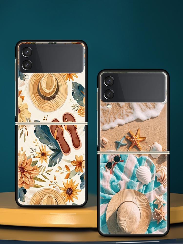 Summer Beach Hard PC Phone Case For Samsung Galaxy Z Flip 7 6 5 4 Black Cover For Galaxy Z Flip 3 Foldable Shell Fundas Capa Bag