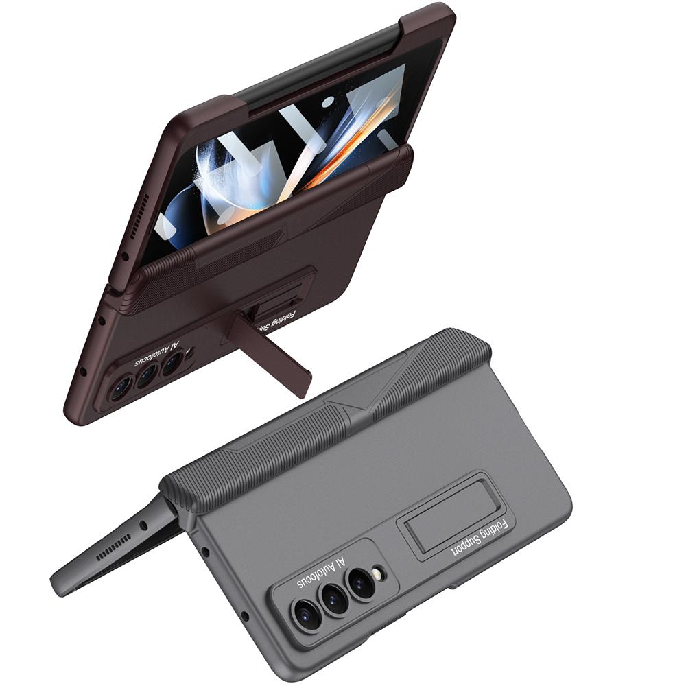 For Samsung Galaxy Z Fold 4 Case Ultra Thin Matte Magnetic Folding Hinge Kickstand With Side Pen Slot Tempered Film Hard Cover
