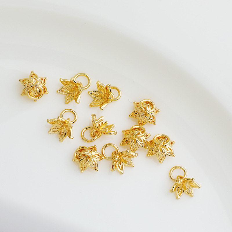14K Gold-Plated Colorfast Pearl Setting Hollow Flower Pin Cap for DIY Beading Accessories