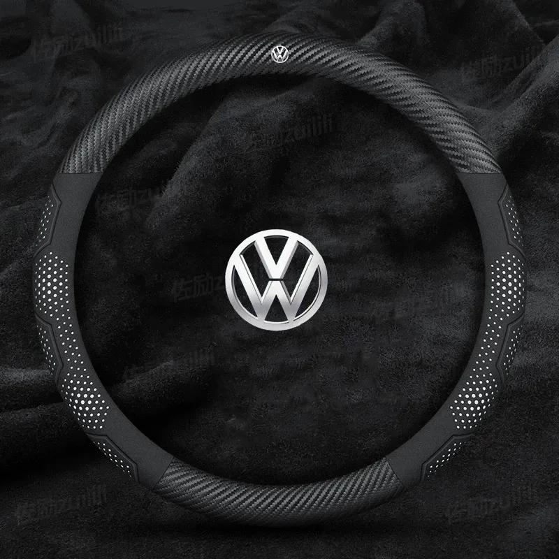 For Volkswagen T-ROC T-Cross Touareg Polo Passat Golf GTI Beetle Magotan Tiguan CC Carbon fiber Leather Car Steering Wheel Cover