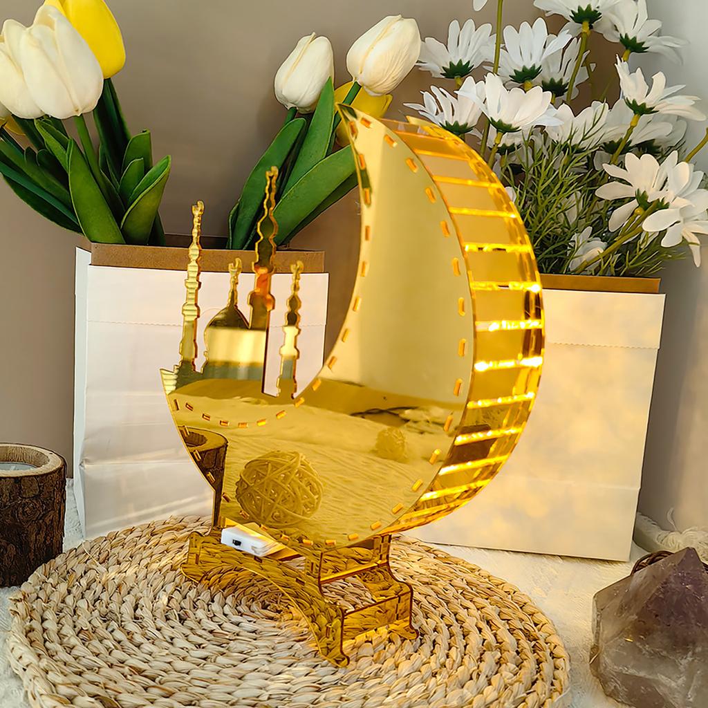 Ramadan Decorations, Ramadan Lantern Decoration, Eid Mubarak Lamp, Small Night Lights, Table Ornament, For Home Eid Party Decoration, Gold Moon Light
