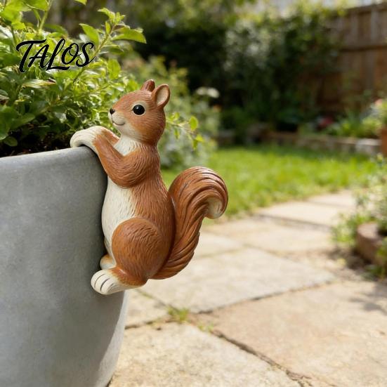 Buiten Bloempot Decoratie Plantenbak Klimplant Eekhoorn Beeldje, Schattige Levensgetrouwe Beeldhouwwerk, Hars Landschapsbeeldje Klein Dierbeeldje voor Plant