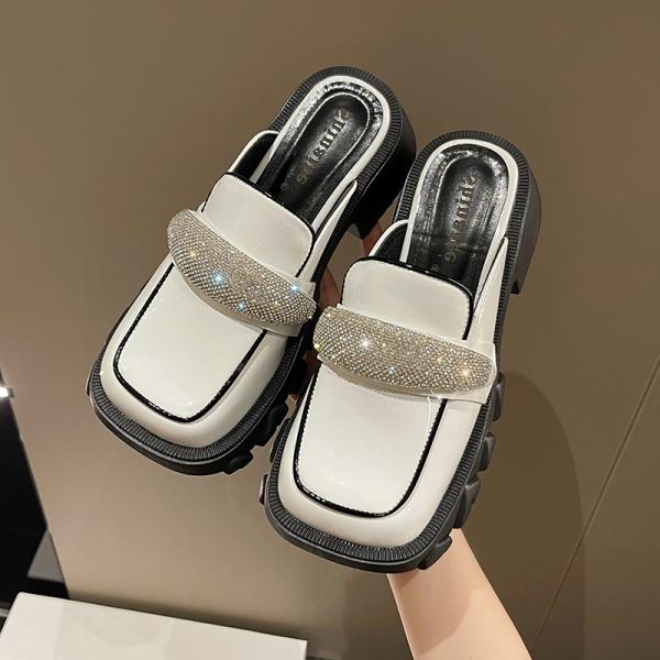 Fashion Slippers Casual Cover Toe Women's Shoes With Platform Pantofle Slides Luxury 2025 Square Mary Janes Square Toe Slippers Casual F