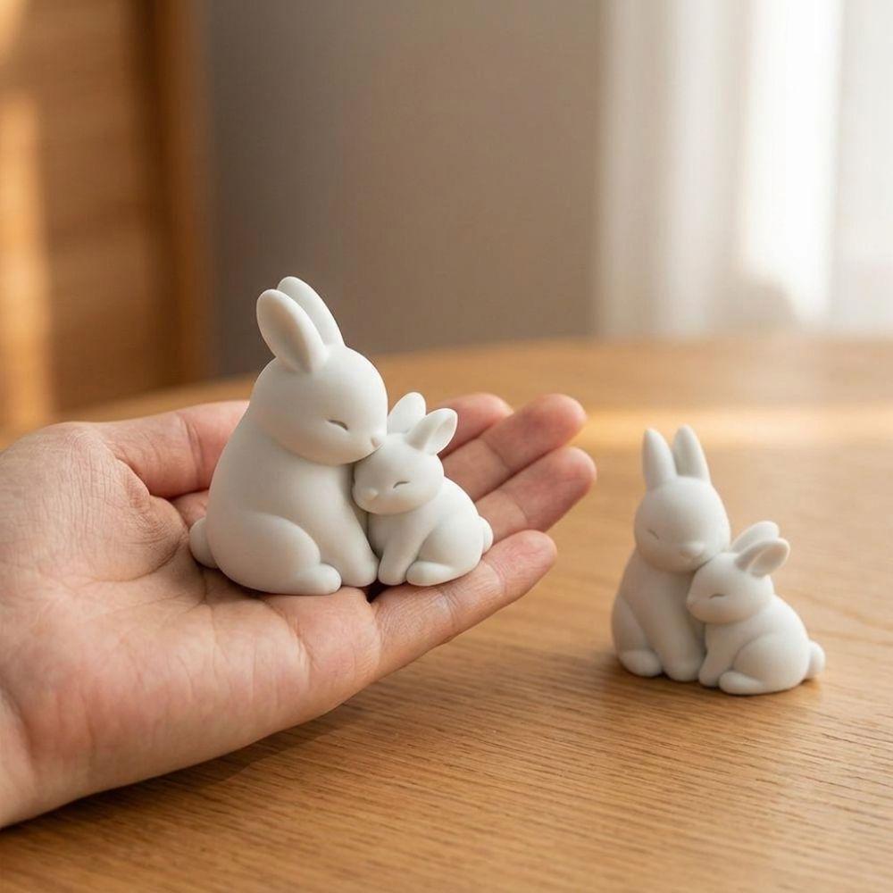 Artistic Mother and Child Bunny Figurine Fade-Resistant Warm Rabbit Desktop Decor Living Room