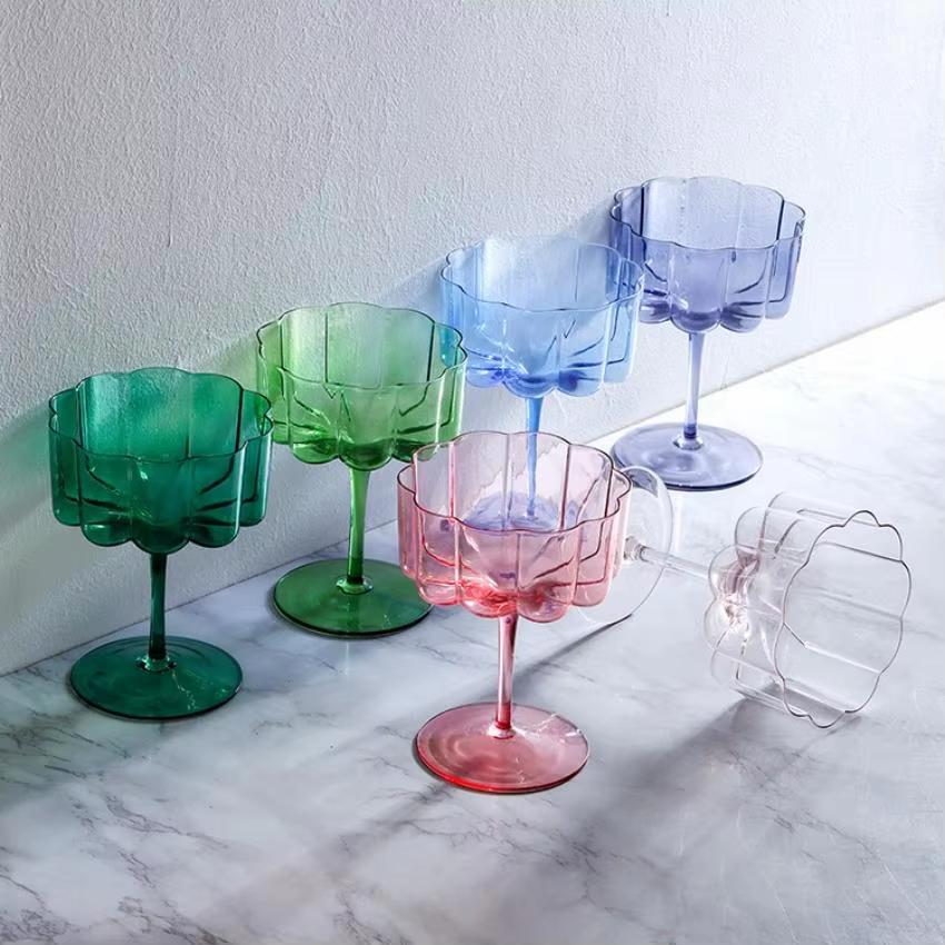Colorful Lace Crystal Glass Ice Cream Bowl Petal Goblets Creative Cocktail Glasses For Parties And Special Occasions
