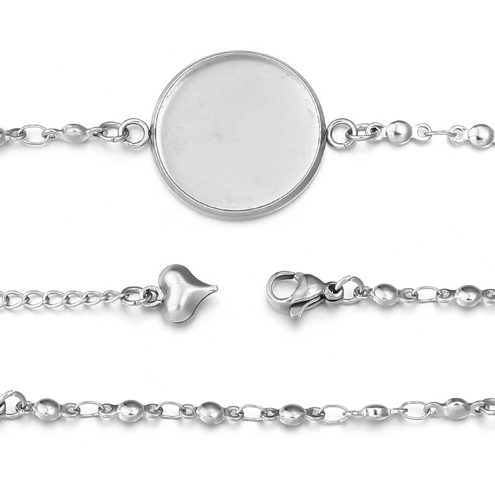 2 Stück Edelstahl Armband Basis 12-25mm Rund Cabochon Cameo Leere Schale Armband Armreif Basis Für Schmuckherstellung Zubehör