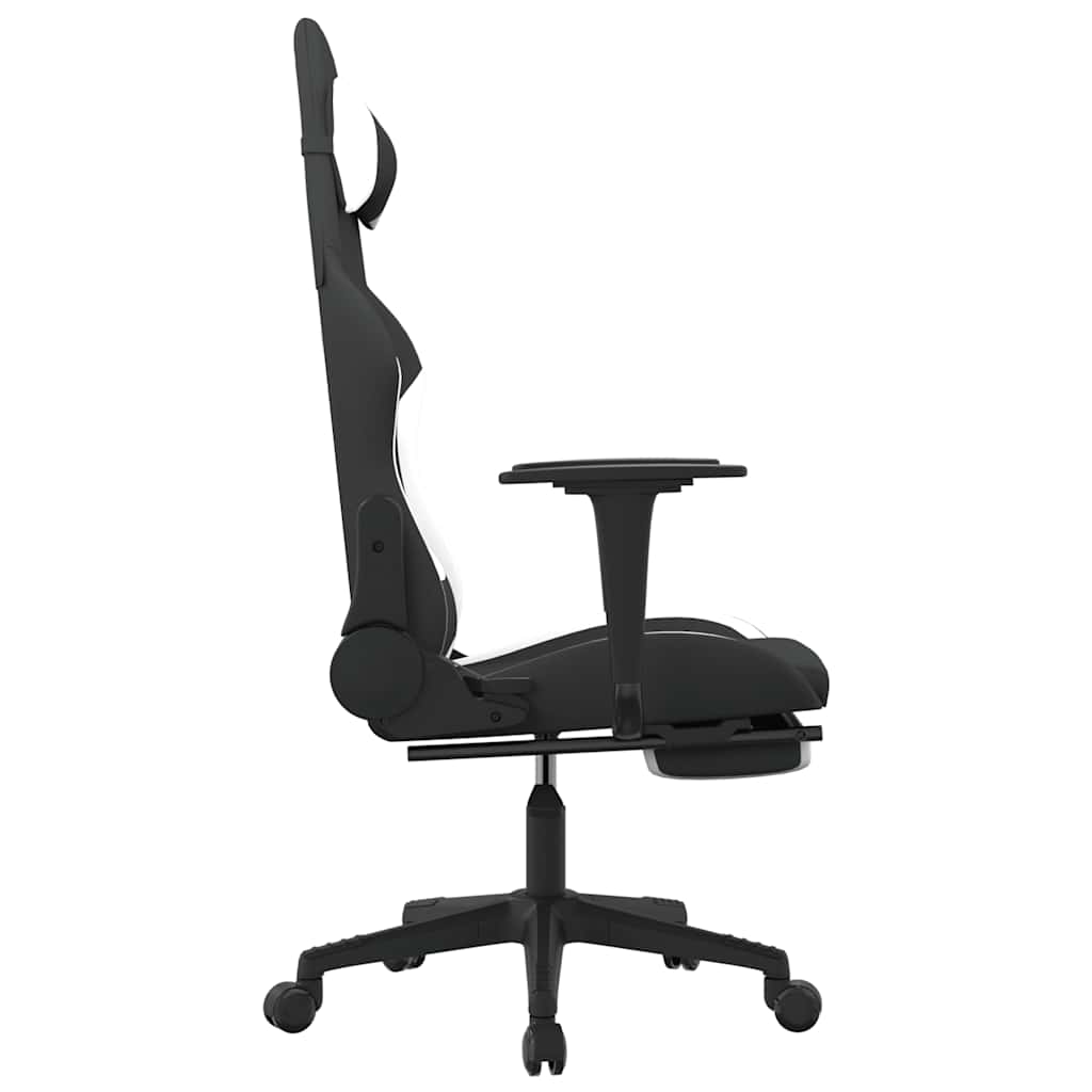 Gaming Chair with Massage Function and Footrest Black and White Fabric