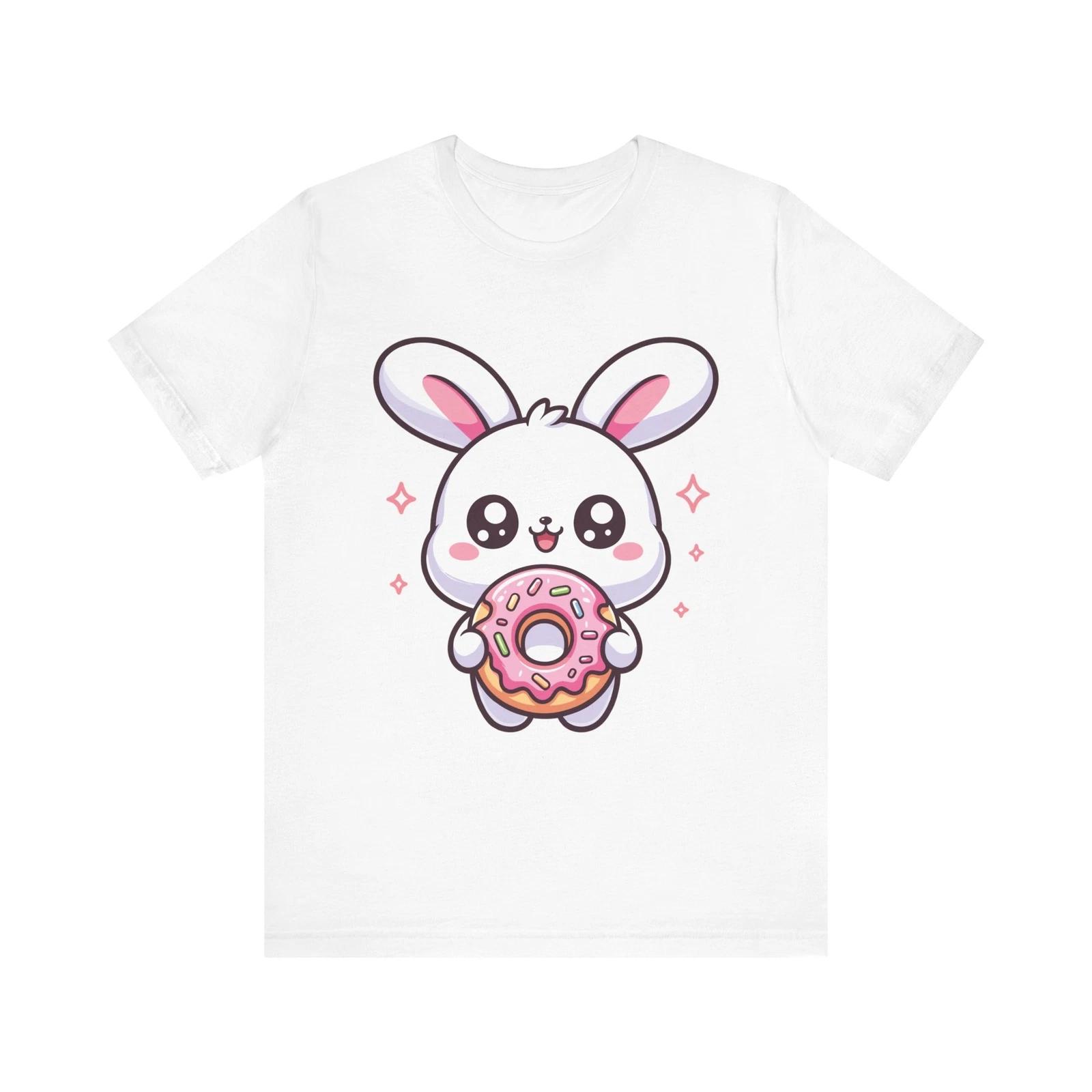 Kawaii Bunny with Pink Donut Cute Pastel Cartoon Art T-Shirt S