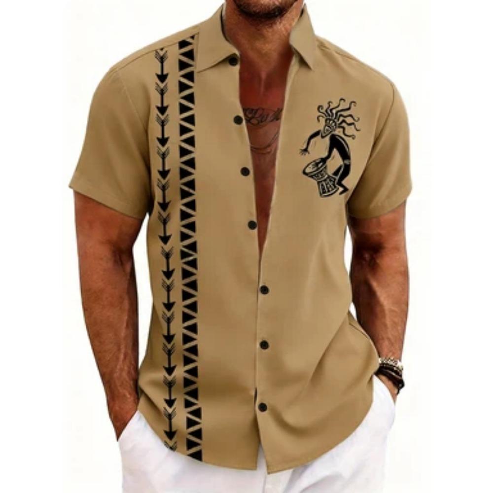 Men's fashion 3D printed shirt casual party evening daily festival four-season lapel short-sleeved outer wear outdoor personalized top shirt