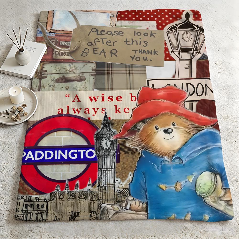 Cartoon P-Paddington Bear-R Throw Warm Soft Flannel Blanket, Multi-use for Sofa Bed Camping Travel Nap