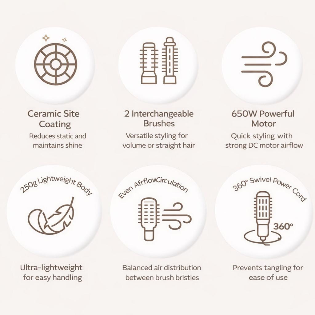 PHENIX Hair Curl Brush Dryer PD-650 – Hot Air Styling Brush 650W