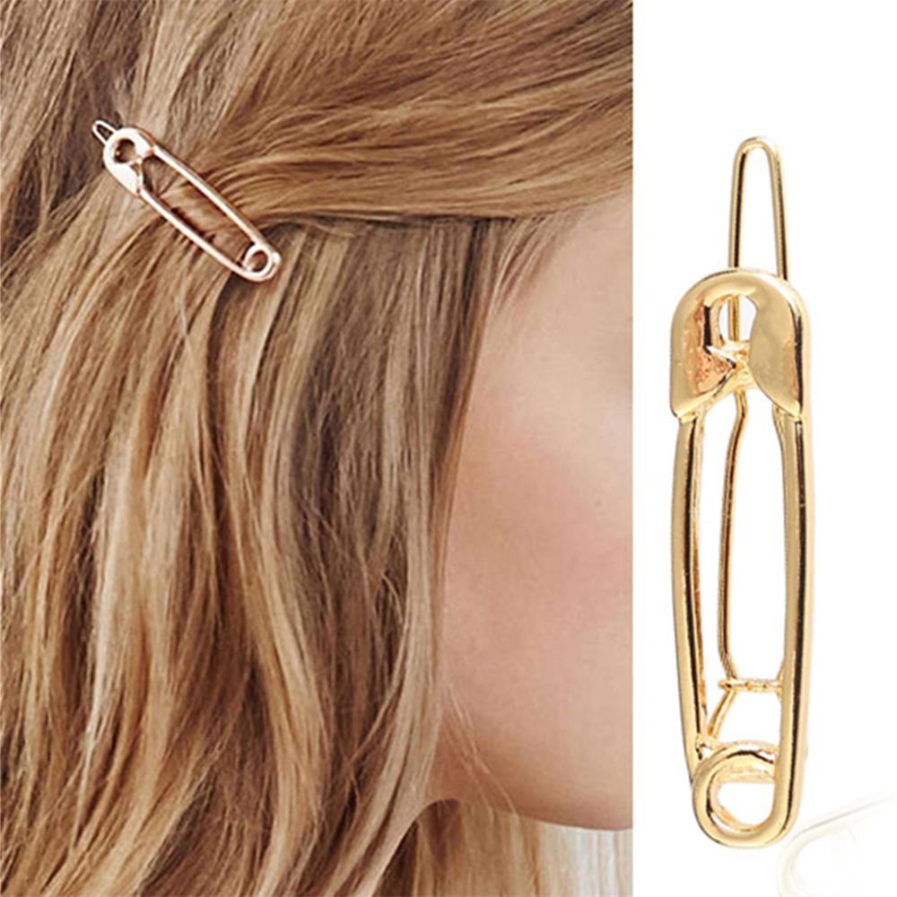 2pcs Gold Hair Clips for Women Girl Chic Safety Pin Hairpins Brooch Pin Shape Barrettes Hair Accessories Jewelry Gift