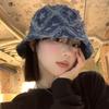 Ruffle-edged Star Denim Bucket Hat for Women, Blue, Unique Design, Suitable for Large Head Circumference, Makes the Face Look Smaller, Trendy Bucket