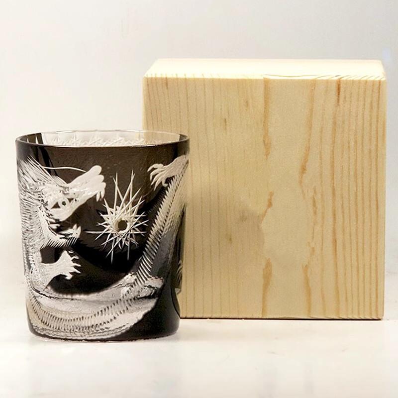 

Limited Black Dragon Crystal Glass Edo Kiriko Wine Glasses Japanese Style Hand Carving Whisky Cup Collecting Artworks Rock Mug 300ml