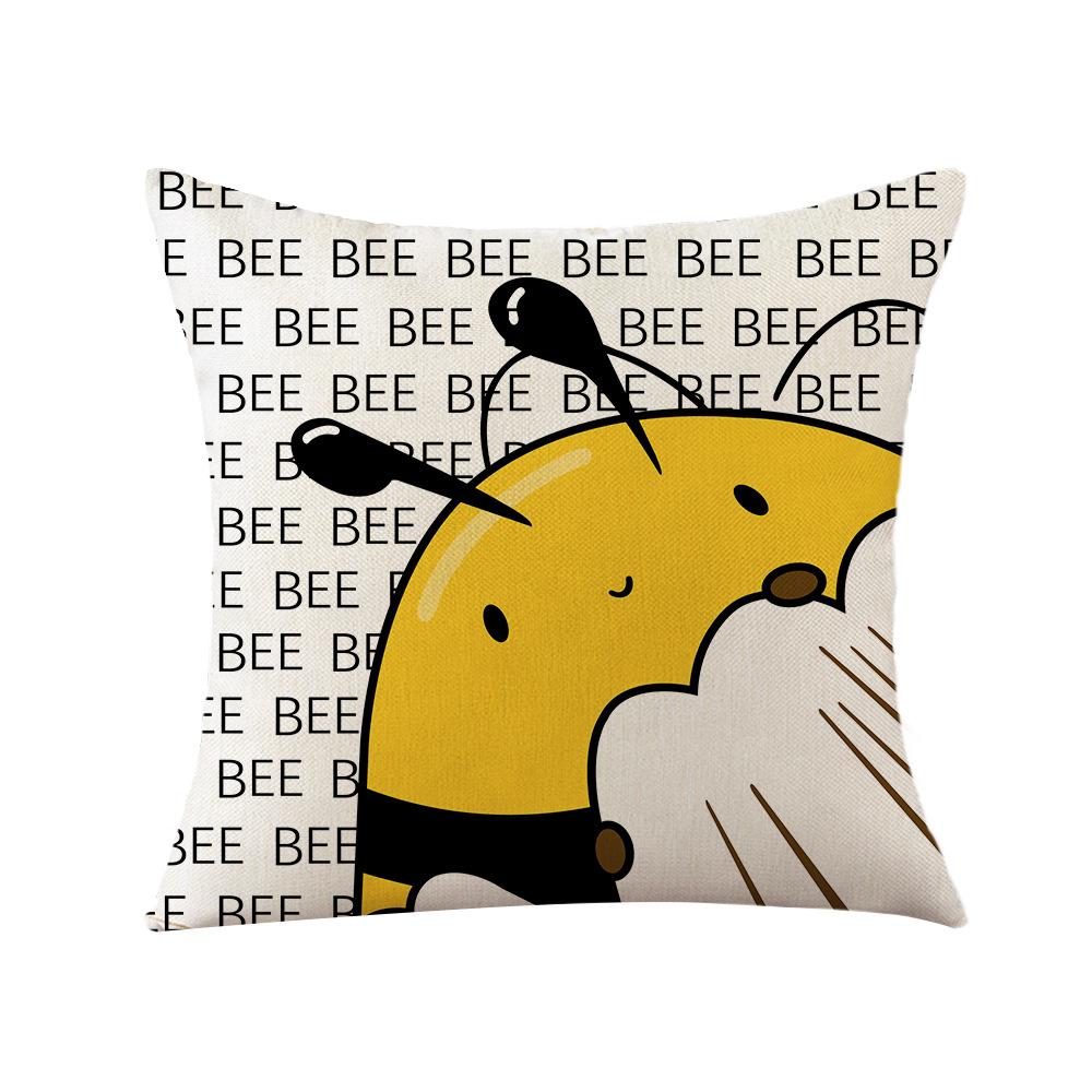 Sunflower Pillow Cover Cartoon Bee Print Polyester Home Cushion Cover Nordic Sofa Cushion Cover