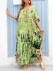 Kvinner Oversized Maxi Dress Tie Die trykt V-hals Beach Robe Cover Ups