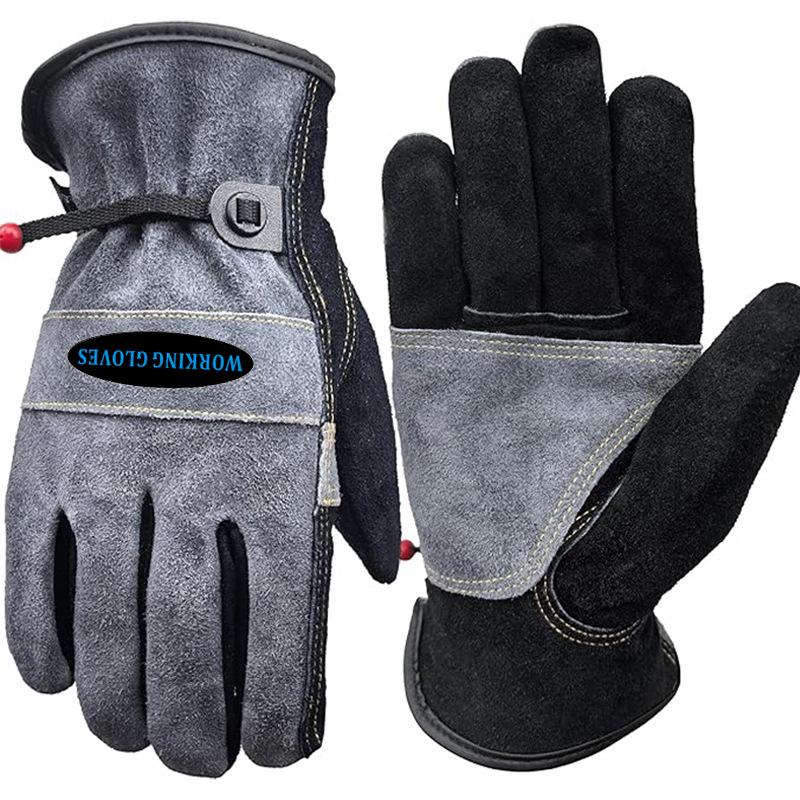 

Cowhide Leather Work Gloves: Non-slip, Wear-resistant, Heat-insulating for Gardening, Welding, Logging, Auto Repair, and Anti-scald Protection. Large
