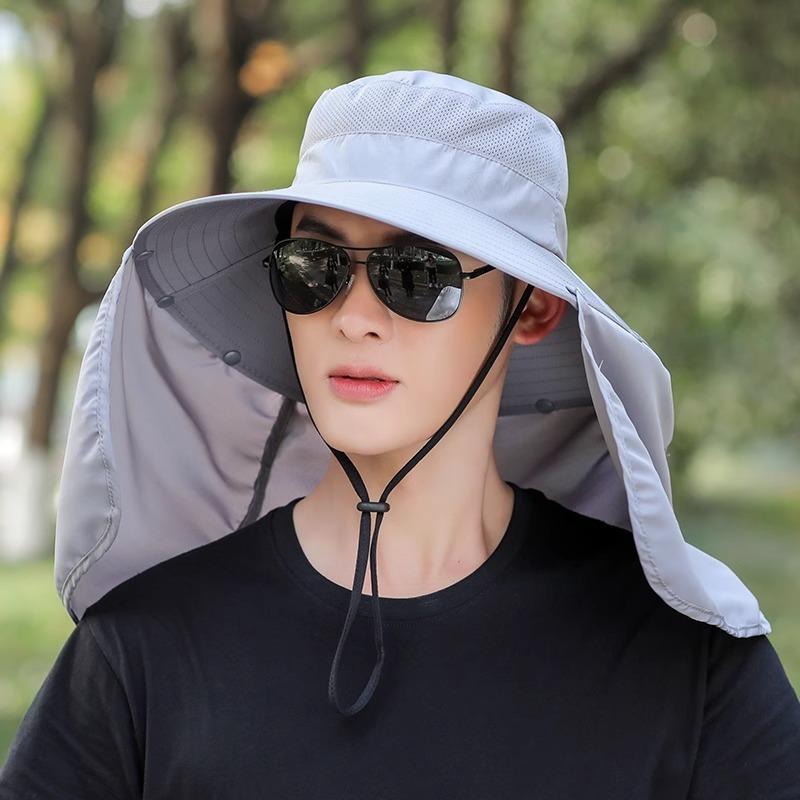Sunscreen Hat Men's Summer Sun Hat Fishing Hat Big Brim Face Covering Bucket Hat Anti-purple Line Sun Hat