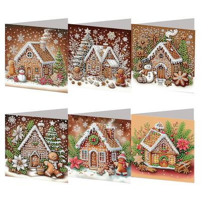 6 Peças DIY Strass Diamante Arte Mosaico Cartões Postais Tema Natal Cartões de Boas Festas Arte Diamante Kit de Cartão Criativo de Aniversário e Ação de Graças