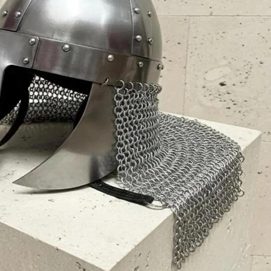 Medieval Helmet With Chainmail Steel Viking Nasal Norman Armor Helmet LARP Reenactment Crusader Gift
