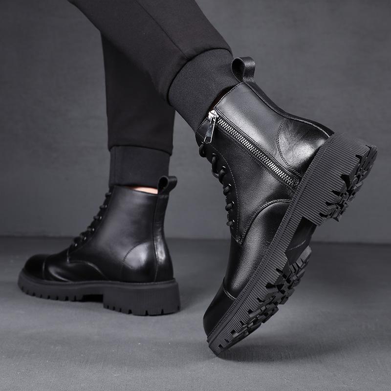 Herren Schwarze Stiefel Hohe Qualität Minimalistische Herbst- und Winterstile Arbeit und Büro Outdoor Herbst- und Winter Lederschuhe