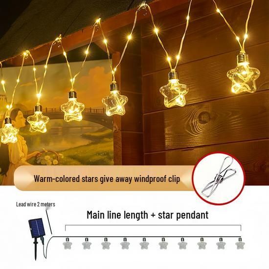 

Solar-Powered LED Starry String Lights - Outdoor Waterproof Decor for Balcony & Camping 5m 100 Lights 10 Pendants Wired