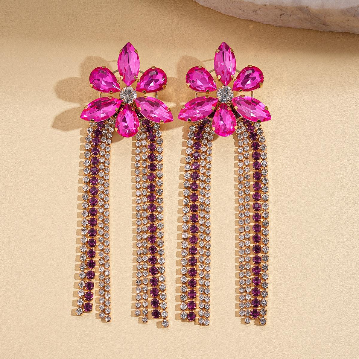 Diamond Flower Tassel Steel Needle Earrings Sweet Vintage Earrings Earrings