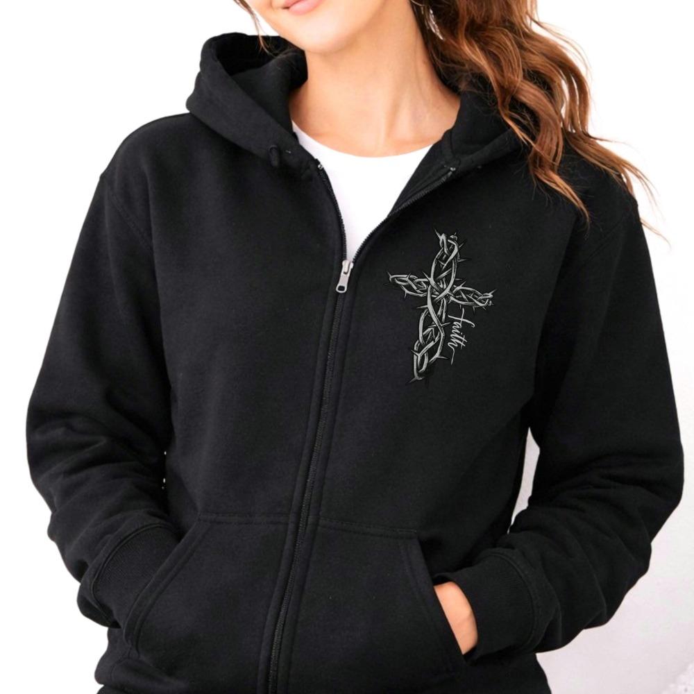 Men's and Women's Zippered Hoodies, Zippered Sweatshirts, Black Cross Jackets, Women's Gifts