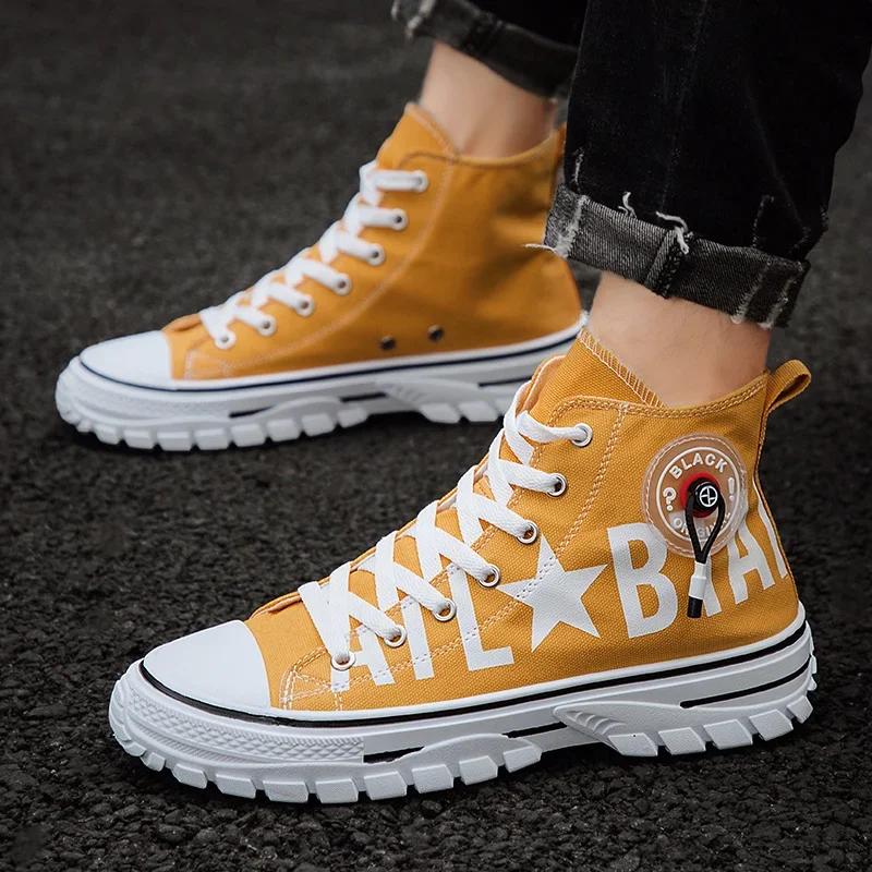 2024 Men's Canvas Shoes High Top Flat Shoes for Men Blue Black Sneakers Board Shoes Espadrilles Canvas Sneakers