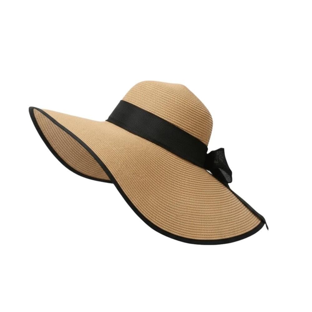 

Breathable Big Brimmed Straw Hat with Lace Ribbon Woven Sun Cap Vacation Beach Cap Summer хакі