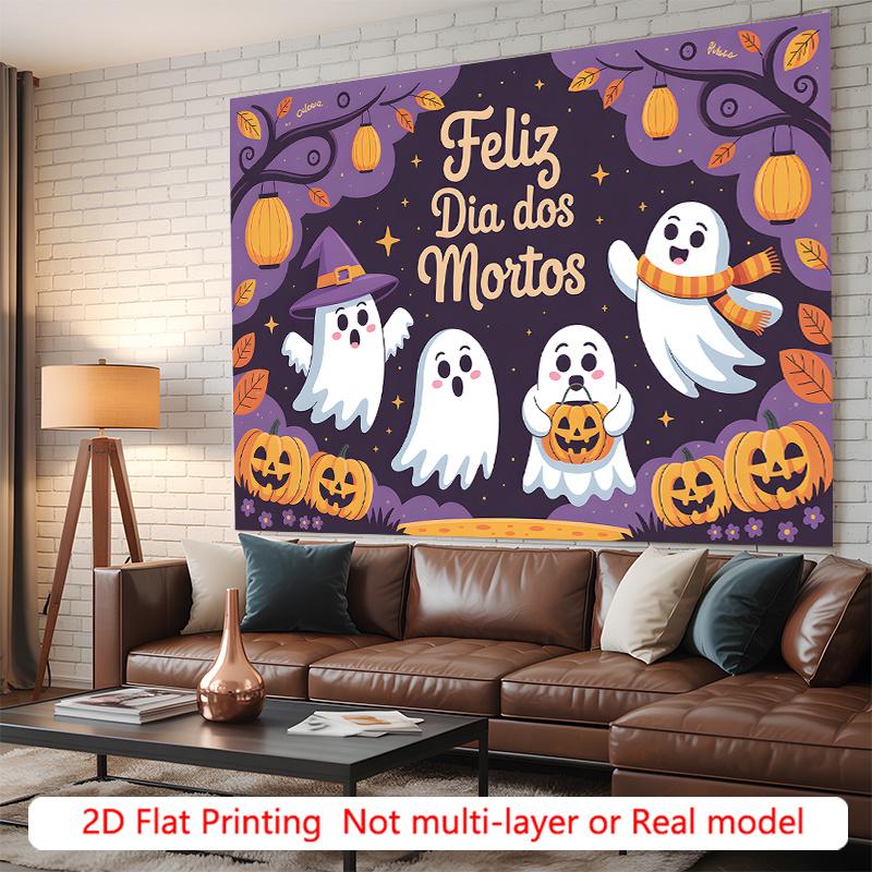 Party Backdrop Halloween Purple Flat Cute Ghosts Pumpkins Celebration Photo Booth Party Decor