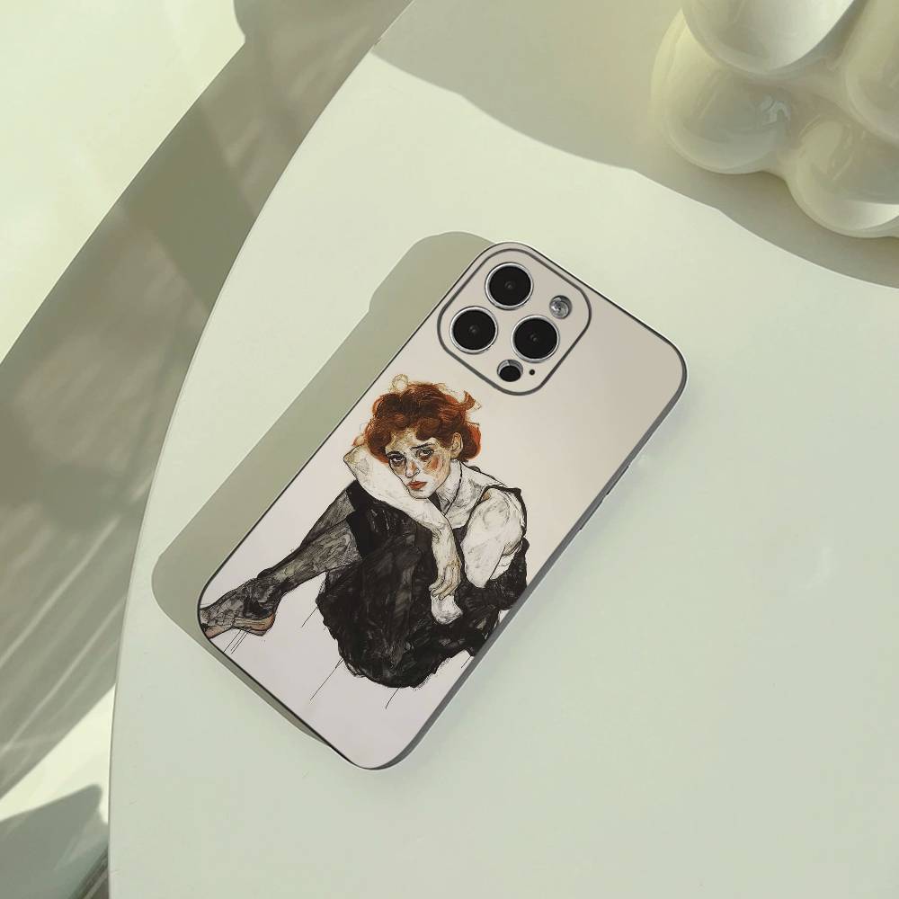 E-Egon S-Schiele Phone Case For iPhone 17,16,15,14,13,12,11 Pro Max,16/15/14Plus,XS Soft Black Cover