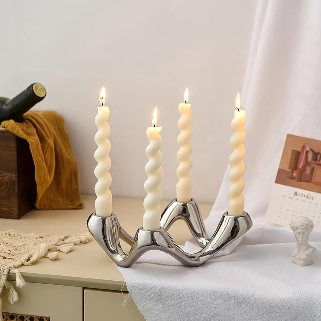 

European Ceramic 4 Hole Candle Holder Elegant Tabletop Decor for Dining Room Bedroom Birthday Gift 1Pc серебряный
