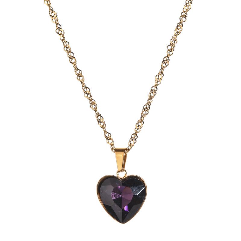 Exquisite Sparkly Heart Pendant Clavicle Chain Necklace - Stainless Steel, Street Style Sweet Cool Peach Heart Design.
