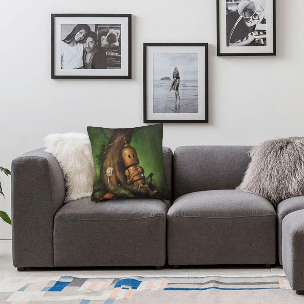 Robot Charging Square Pillowcase Polyester Linen Velvet Pattern Zip Decor Pillow Case Room Cushion Cover