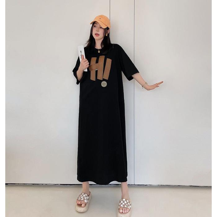 

YYFS Женская мода Лето Весна Рукава 1/2 Круглый вырез Свободная талия Повседневные платья XXXXL чёрный