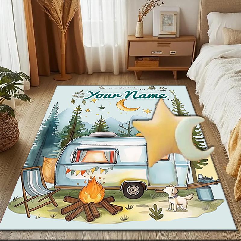 1PC Custom Name Campfire Stories Night Theme Floor Mat Ideal for Living Room, Game Rooms, Office, Bedroom, Floor Mat Playful Design