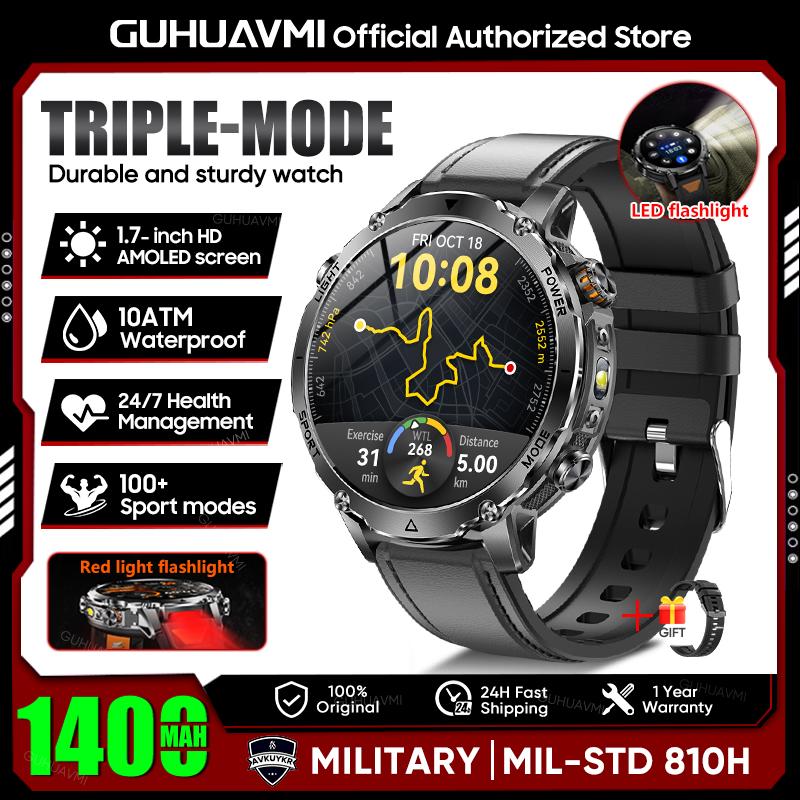 New TANK Ultra 1400mAh Battery Military Smart Watch 10ATM Waterproof Heart Rate Tactical LED Flashlight Men Sports Bracelet