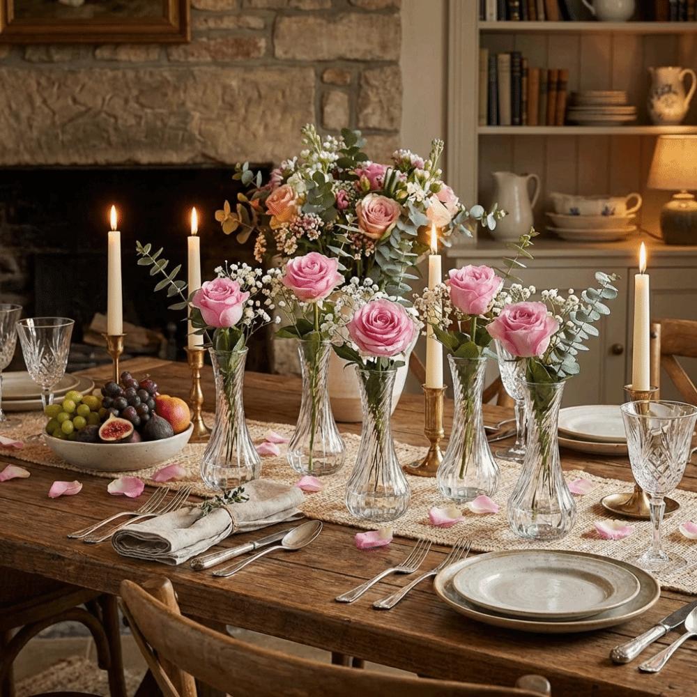 6PCS Vintage Mini Glass Vase Rustic Water Culture Vase Flower Holder  Dried Flower Display