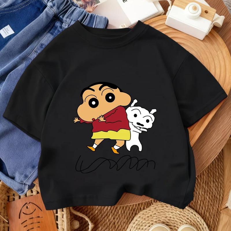 Summer Lightweight T-shirt, Cute Cartoon Print, Casual Children's Round Neck, Crayon Shin-chan, Boys and Girls
