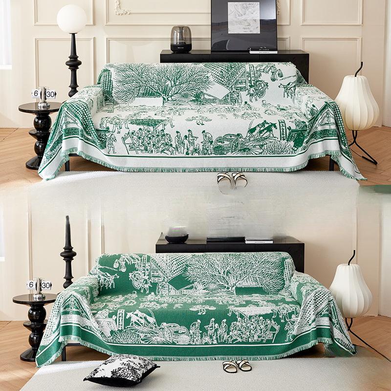 

Полотенце для дивана в китайском стиле, с высоким чувством, велюровое покрывало для дивана, ткань, универсальное для четырех сезонов, защита от царапин, чехол для дивана 180*130cm зелёный