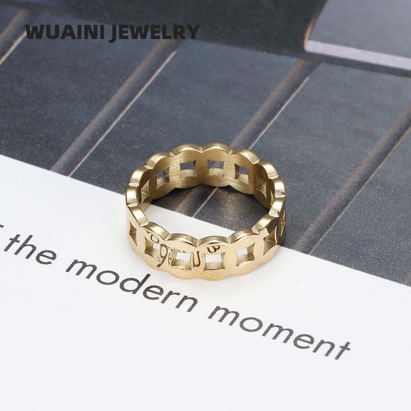 New Year's Lucky Lucky Lucky Copper Coin Ring Titanium Steel Electroplating Stacked Ring Women's Niche Non-Fading Accessories