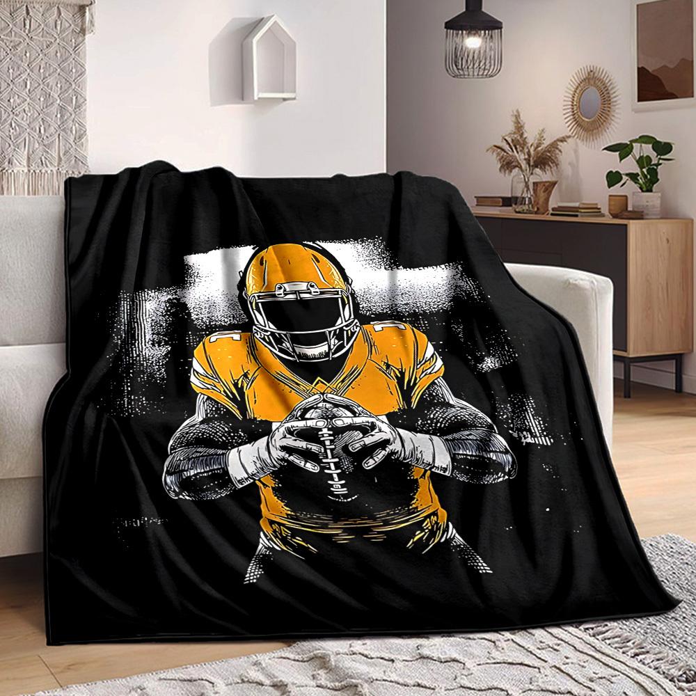 1 Stück Gelbe Rugby-Spieler-Decke, Leichte Flanell-Kuscheldecke für Sofa, Bett, Reisen, Camping, Wohnzimmer, Büro, Couch, Stuhl und Bett
