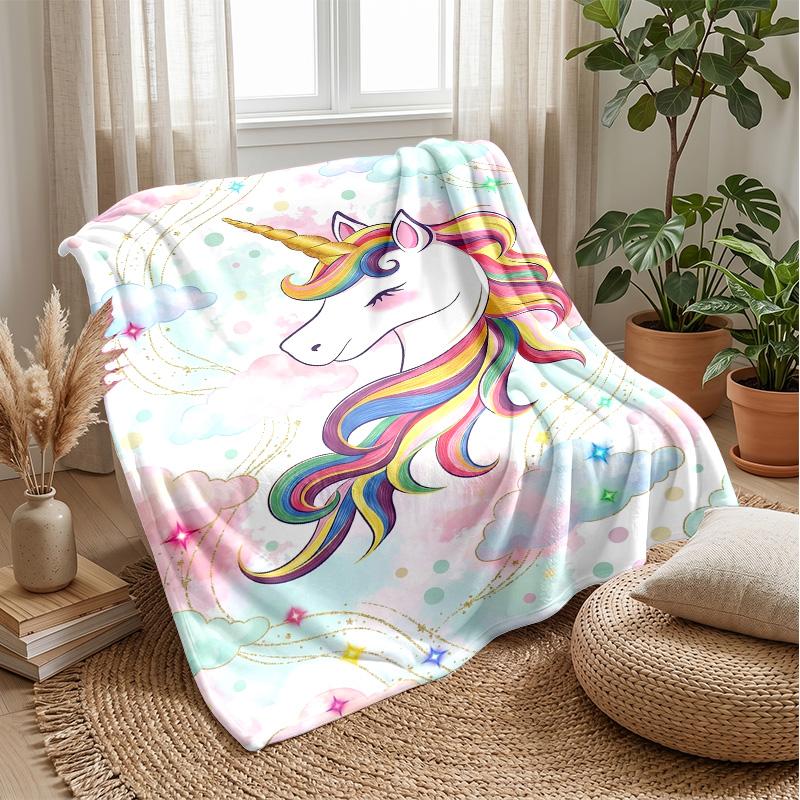 Rainbow Mane Unicorn Among Roses Theme blanket Lightweight Warm Flannel Blanket Decorative Throw Blanket for Home Decoration