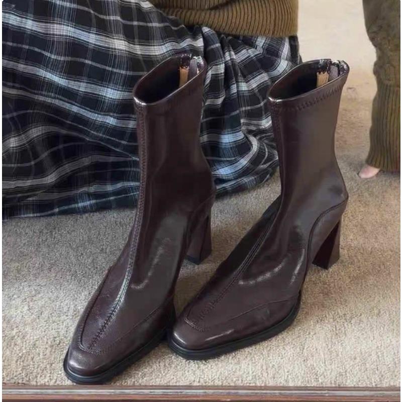 Adding Fleece Short Boots, Women's Thick-heeled Retro Boots, Short-top Single Shoes