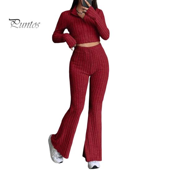 

2 шт./комплект женский весенний наряд для поездок на работу топ расклешенные брюки комплект застежка-молния воротник стойка пальто высокая талия спортивный костюм эластичная повседневная одежда XL вино красного