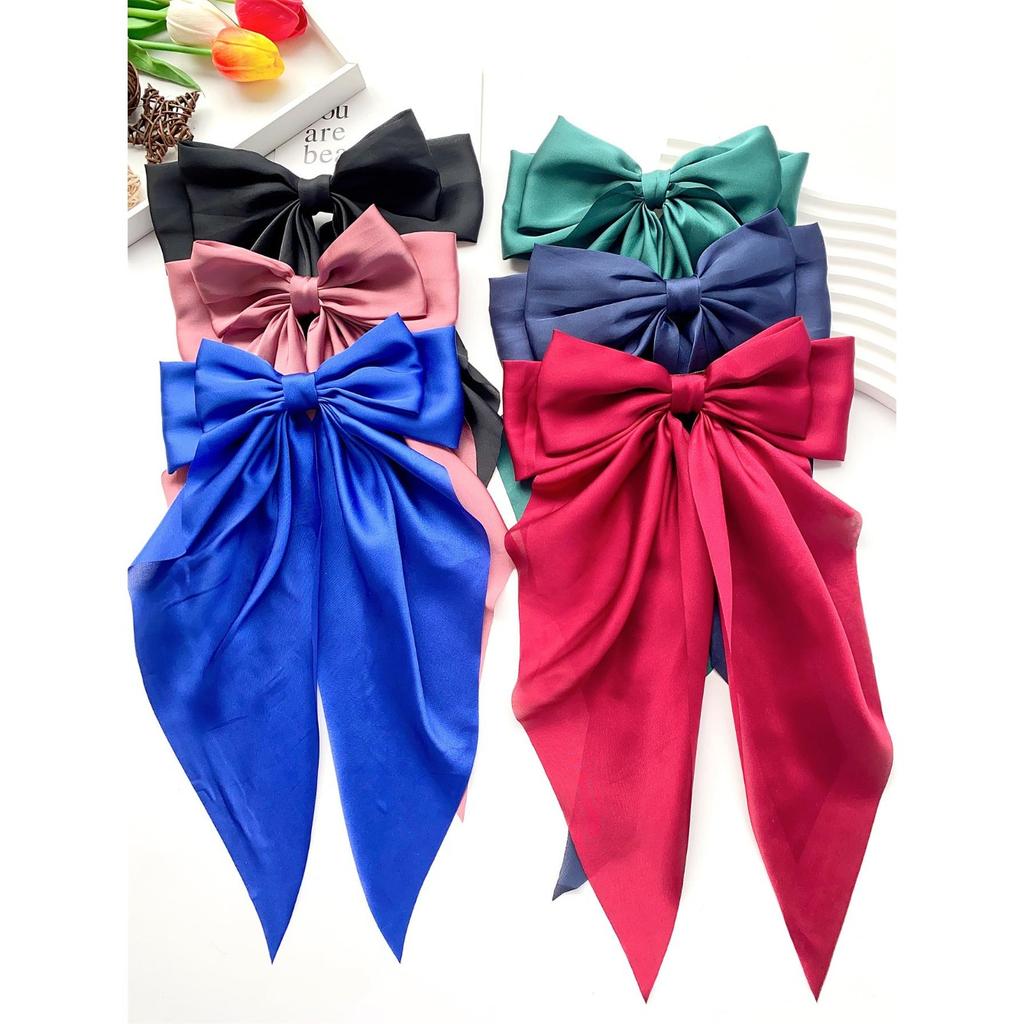 6 spring clip streamers bow hair clips for women