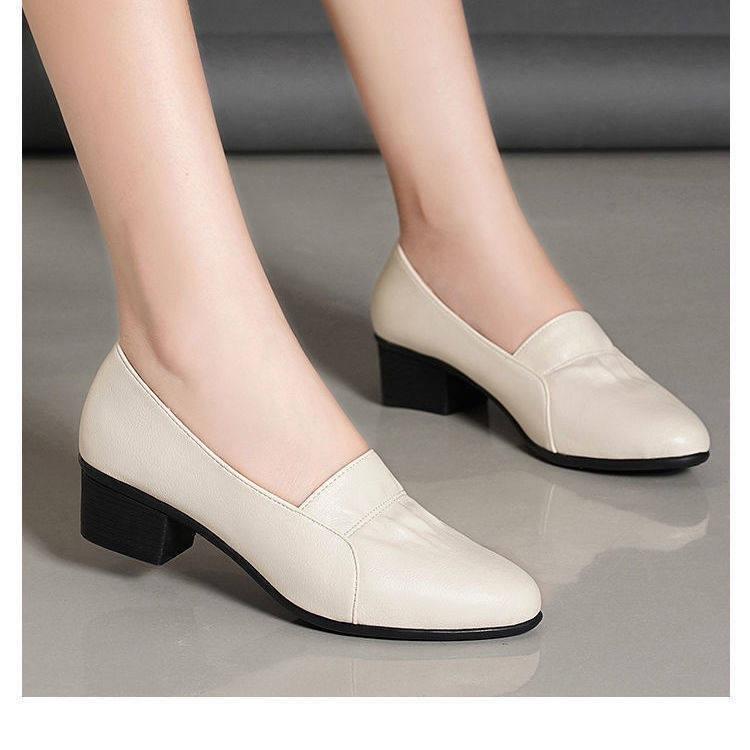 2021 Summer New Middle-aged Women's Shoes Mother Shoes Single Shoes Women's Non-slip Soft-soled Thick Heel Comfortable Casual Work Leather Shoes